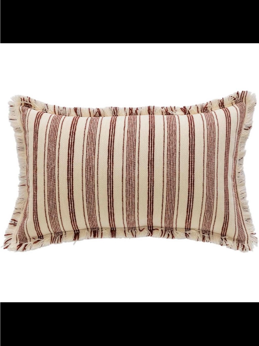 NWOT Cream Burgundy Striped Woven Fringe Pillow Cover 18x18